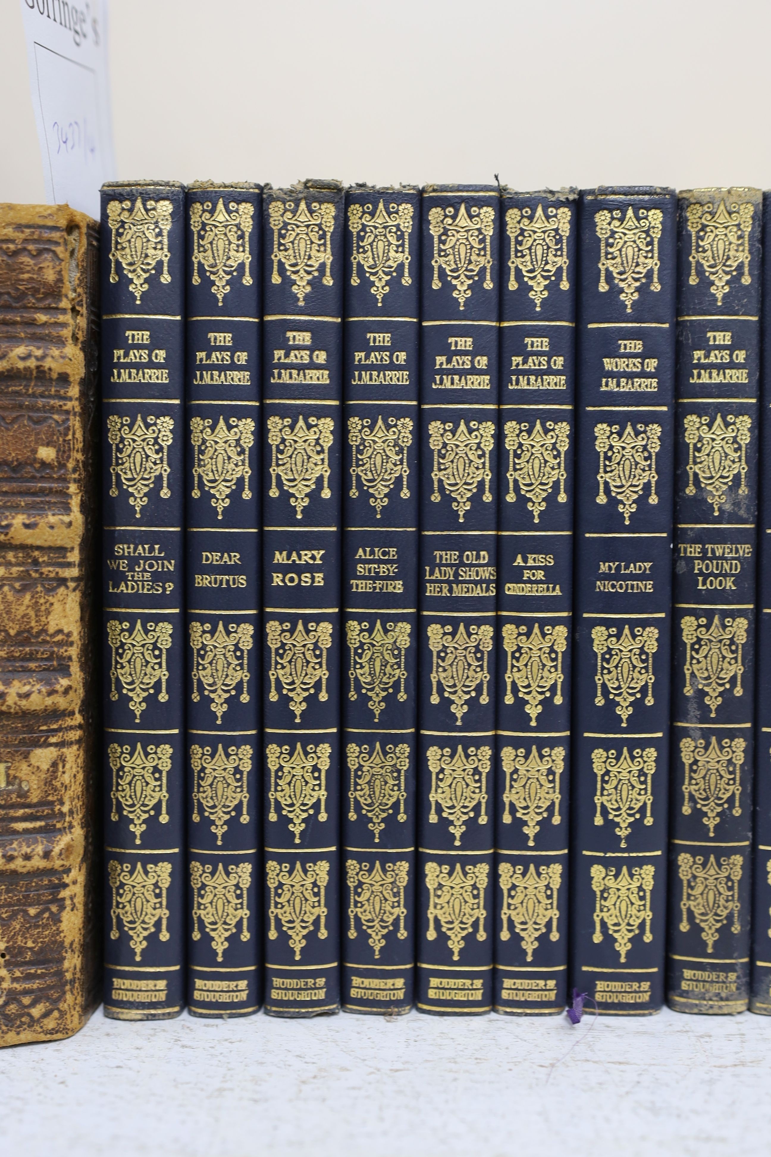 Barrie, J.M - The Plays (10 vols) and The Works (9 vols), uniformly bound in blue leatherette, with gilt lettered and decorated spines, Cassell & Company Ltd; London, 1928-30 (19 vols)